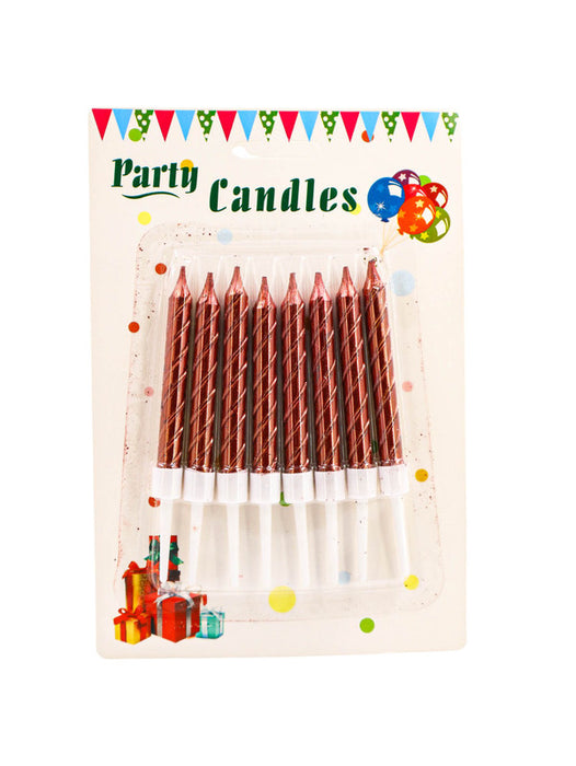 Paquete de 8 velas metalicas para celebraciones en colores varios