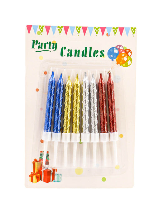 Paquete de 8 velas metalicas para celebraciones en colores varios