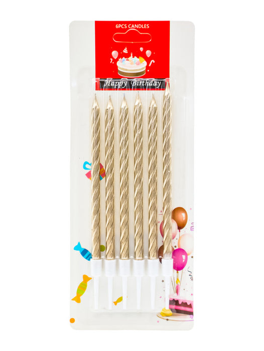 Paquete de 6 velas para pastel en forma de tornillo en colores metálicos