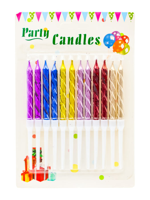 Paquete de 12 velas para pastel en colores metalicos varios