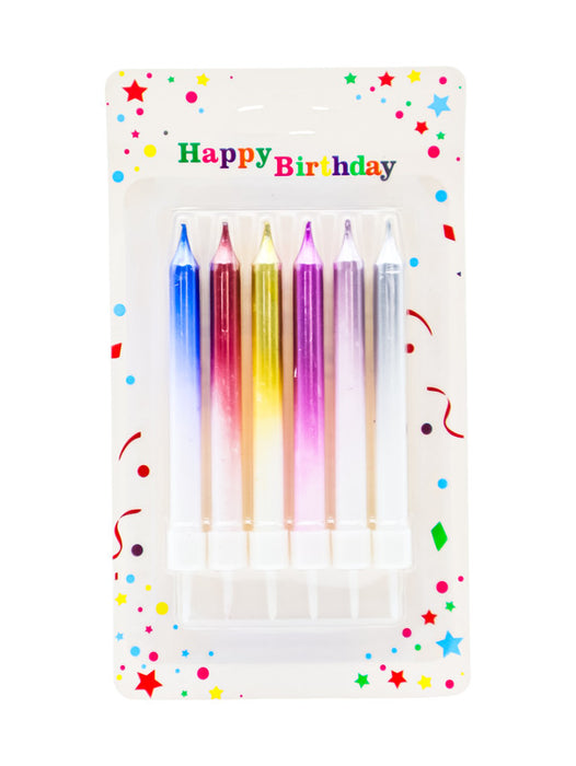 Paquete de 6 velas para pastel en colores metalicos con efecto degrade