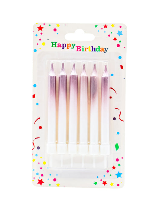 Paquete de 6 velas para pastel en colores metalicos con efecto degrade