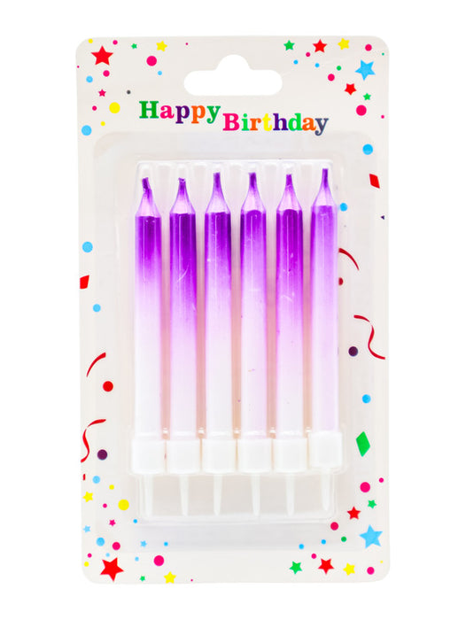 Paquete de 6 velas para pastel en colores metalicos con efecto degrade