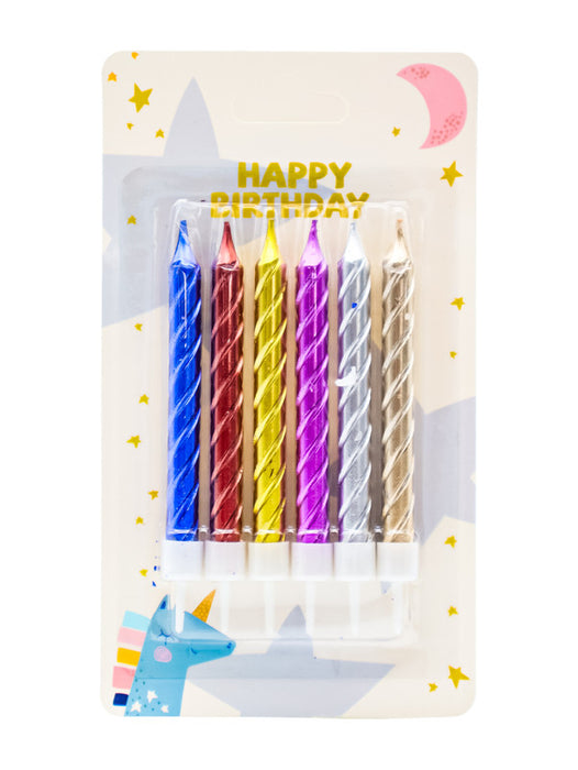 Paquete de 6 velas para pastel en tonos metalicos colores varios