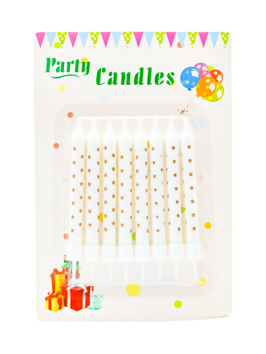 Paquete de 8 velas para pastel blancas con estampados dorados varios modelos