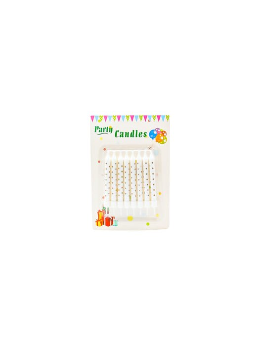 Paquete de 8 velas para pastel blancas con estampados dorados varios modelos