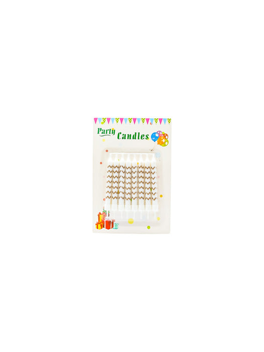 Paquete de 8 velas para pastel blancas con estampados dorados varios modelos