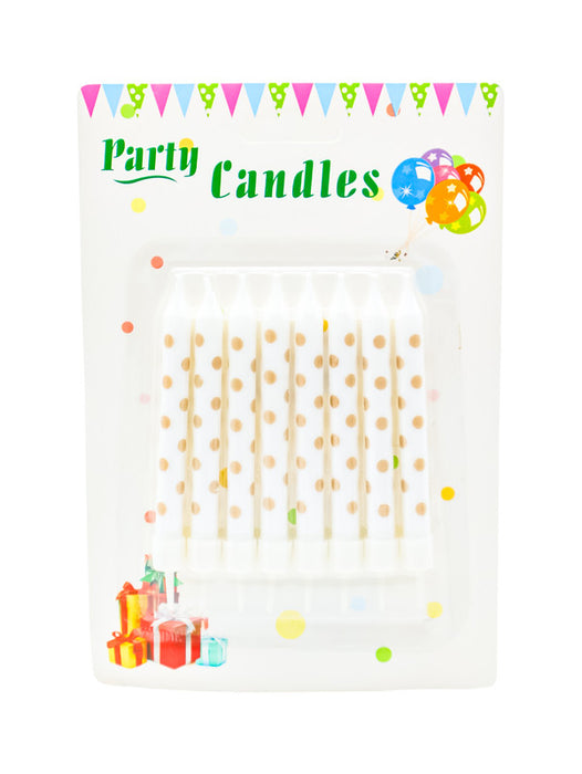 Paquete de 8 velas para pastel blancas con estampados dorados varios modelos