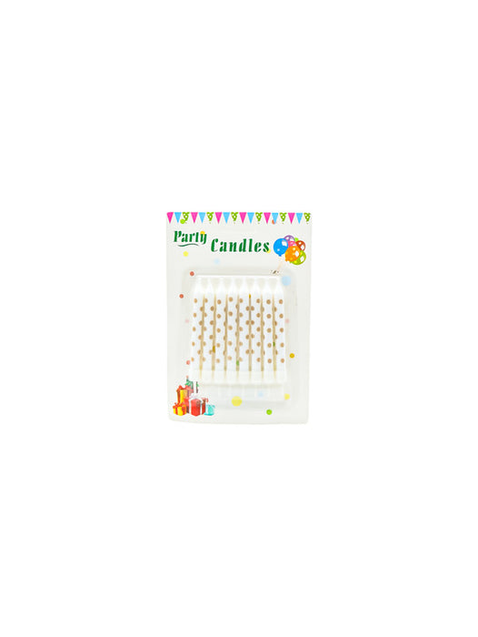 Paquete de 8 velas para pastel blancas con estampados dorados varios modelos