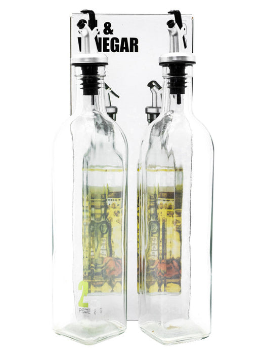 Set de dos botellas de vidrio para aceite y vinagre