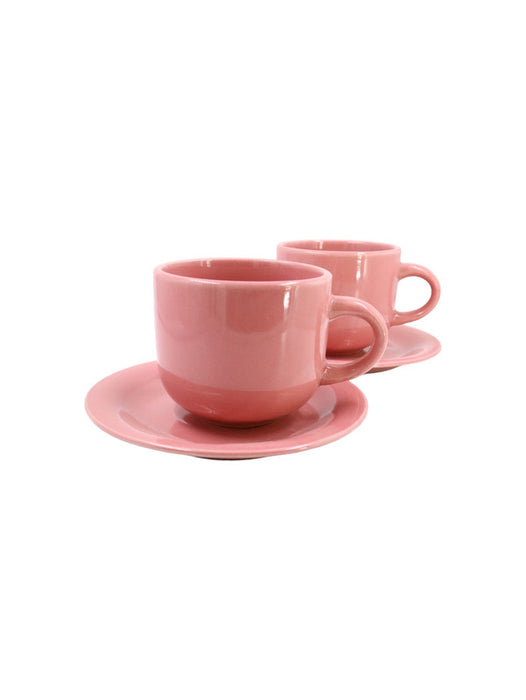 Juego de tazas con platos de ceramica en color rosa 12 piezas