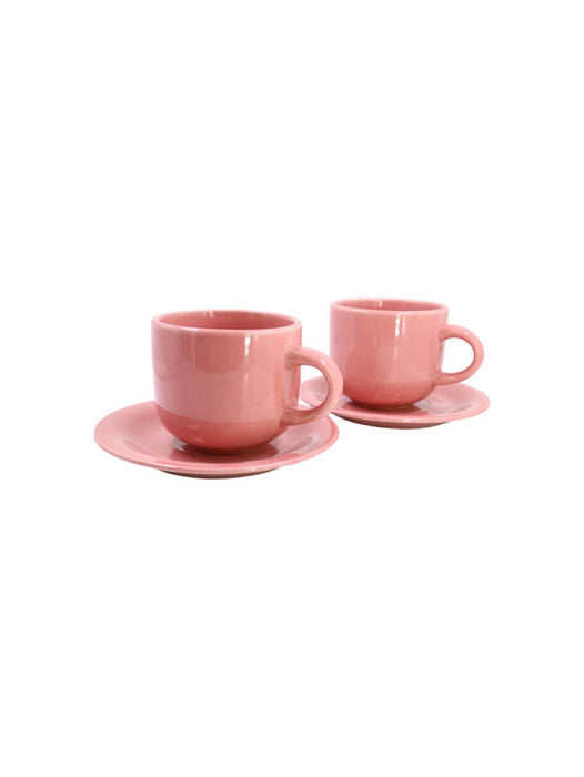 Juego de tazas con platos de ceramica en color rosa 12 piezas