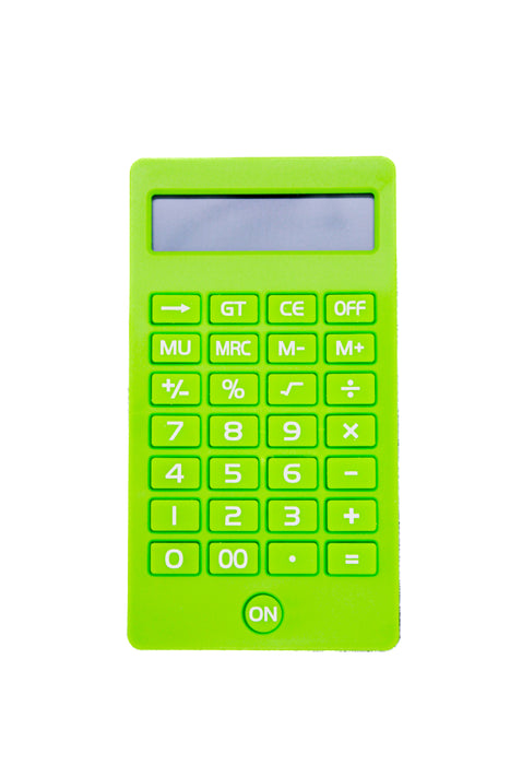 Calculadora con múltiples funciones matemáticas en colores varios