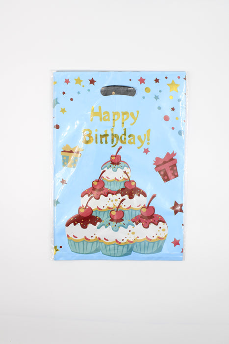 Paquete de bolsa para dulces decorada con diseño de cupcake en acabado metálico. 10 piezas
