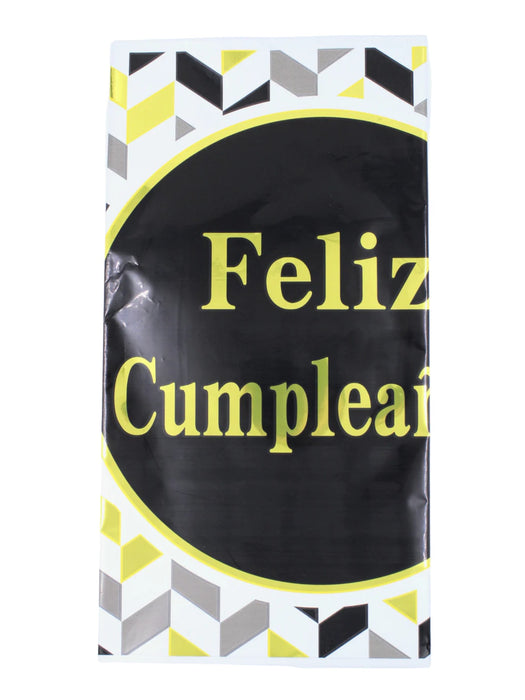 Mantel para fiesta con frase de feliz cumpleaños en colores varios