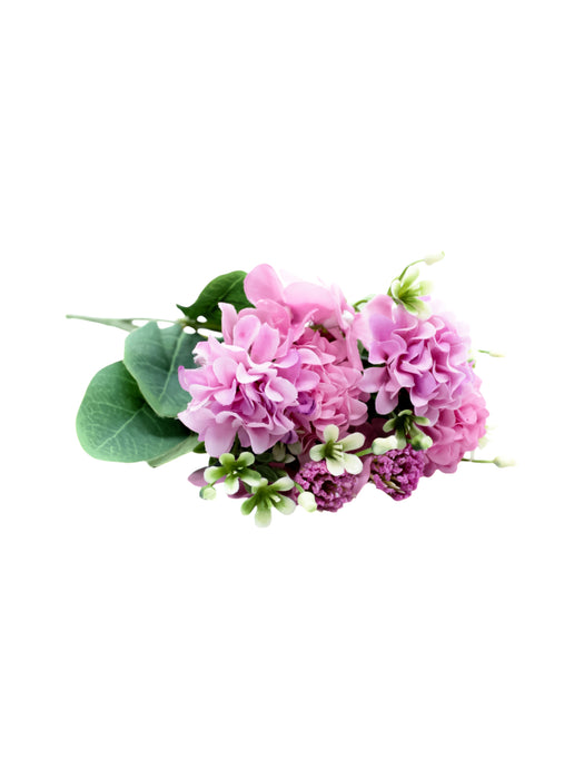 Ramo de mini hortensias y claveles artificiales con ramas de helechos 1 pieza