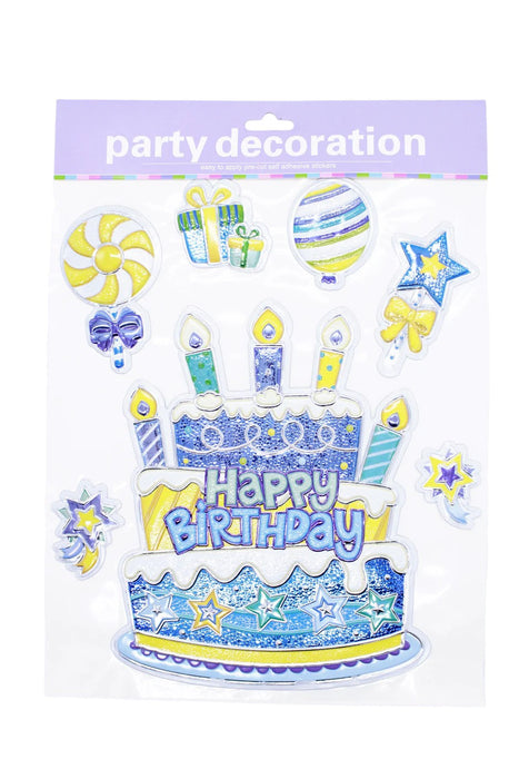 Set de pegatinas decorativas para cumpleaños fiesta alegre con pastel decoraciones coloridas y frase happy birthday