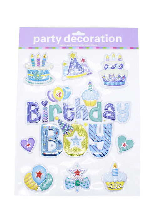 Set de pegatinas para decoración de cumpleaños con frase birthday y diseños alusivos para la celebración