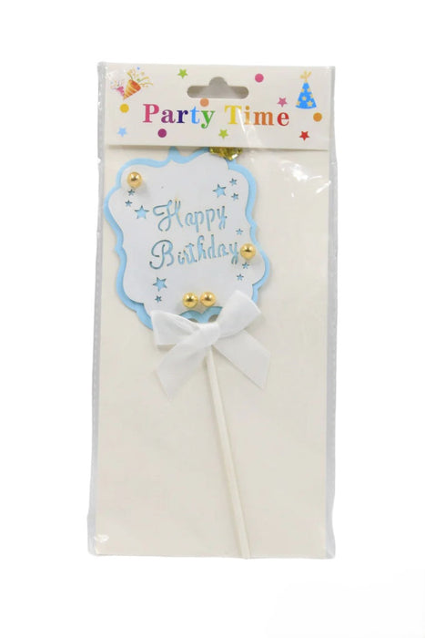 Adorno para pastel con frase happy birthday con perlas decorativas y moño en diferentes colores