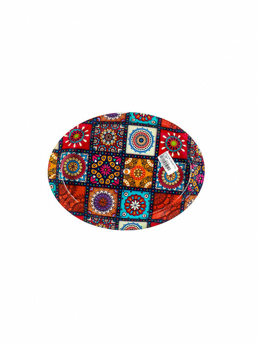 Charola decorativa de melamina con diseños tribales y mandalas perfecta para agregar un toque boho y étnico a tu hogar