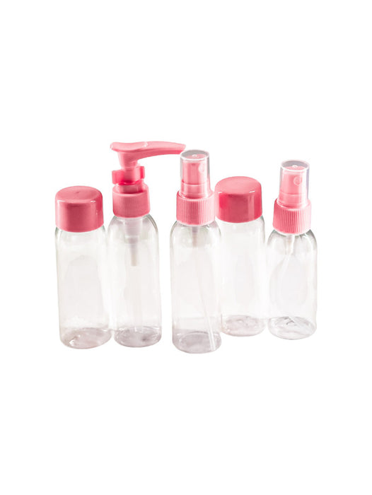 Kit de viaje con botellas de plástico transparente y resistente ideal para productos de cuidado personal