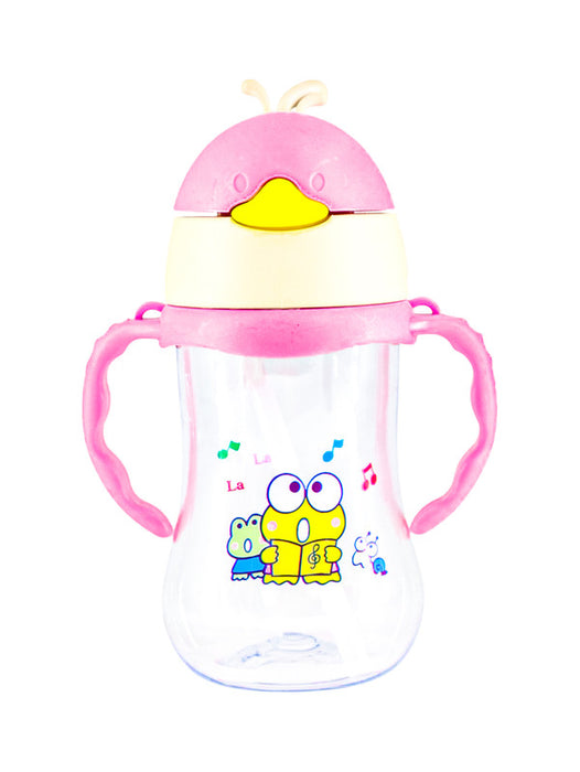 Vaso con asas en modelo de ave para infantes con popote retractil en colores varios