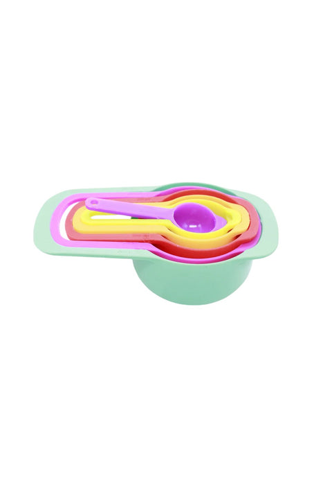 Set de cucharas y tazas medidoras de plastico cantidades de ingredientes colores varios