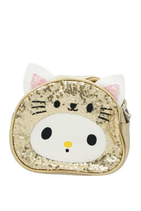 Bolsa de mano infantil con diseño de gatito y acabado de lentejuelas brillantes