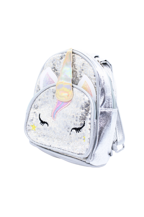 Mochila pequeña metalica diseño Unicornio. 1 pieza