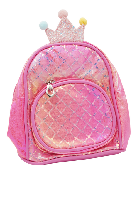 Mochila infantil con efecto tornasol con decoracion de corona en colores varios