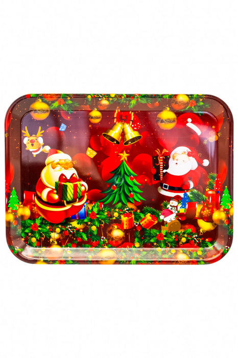 Charola de servicio rectangular de plastico con estampado festivo de navidad en modelos varios