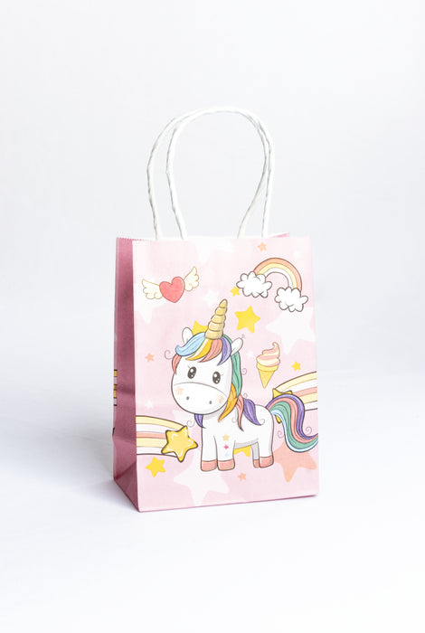 Paquete de bolsa para regalo con diseño pequeño unicornio. Color Rosa. 12 piezas