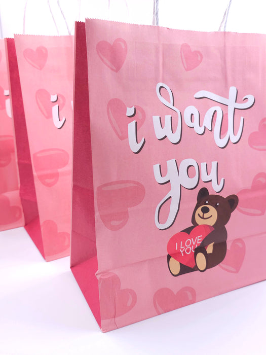 Paquete de 12 piezas bolsa de regalo de papel diseño oso en blanco o rosa