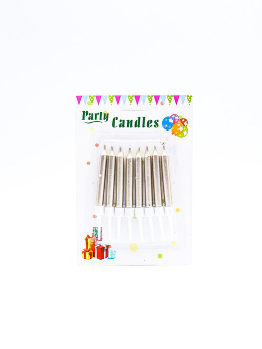 Blister con 8 velas para pastel y celebraciones en tono metalico con estilo liso en colores varios