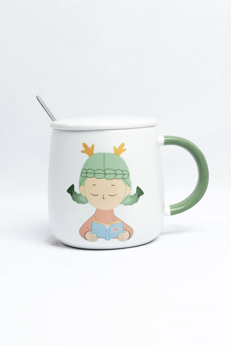 Taza de ceramica con cuchara para cafe colores y diseño momentos magicos