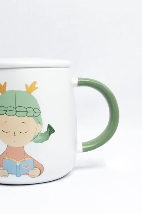 Taza de ceramica con cuchara para cafe colores y diseño momentos magicos