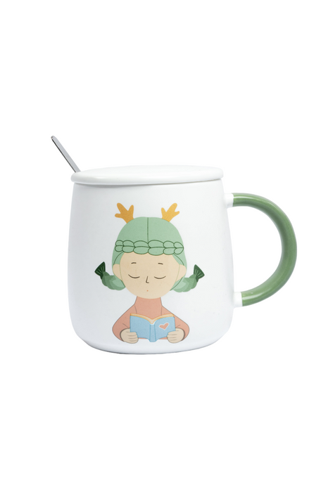 Taza de cerámica con cuchara para café colores y diseño momentos mágicos