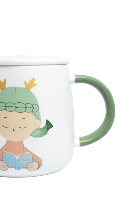 Taza de cerámica con cuchara para café colores y diseño momentos mágicos