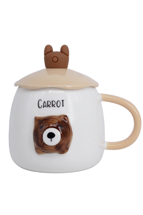 Taza de cerámica reino animal con tapa y cuchara incluidos varios diseños