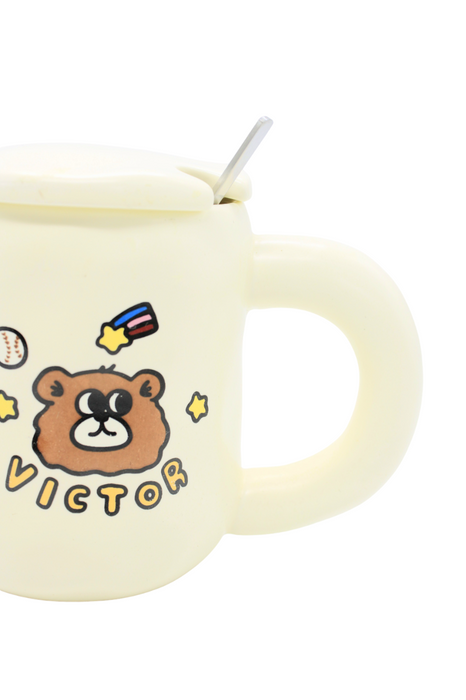 Taza de cerámica para café o té incluye tapa y cuchara en colores y diseños varios