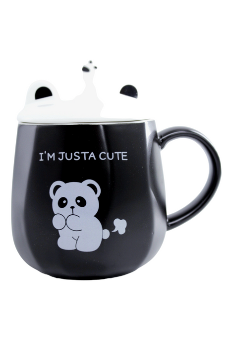 Taza de cerámica con tapa y cuchara diseño panda chino en dos colores