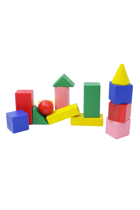 Juego didáctico de bloques de figuras geométricas de madera multicolor