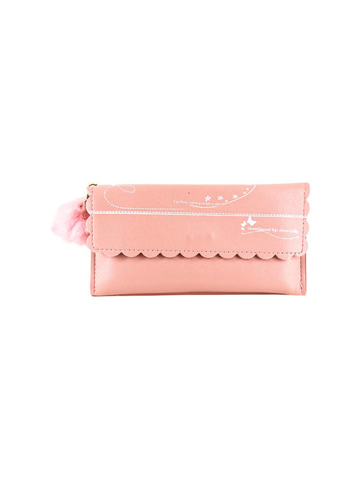 Cartera rectangular de mano para dama en colores varios decorada con detalles de mariposas y pompon