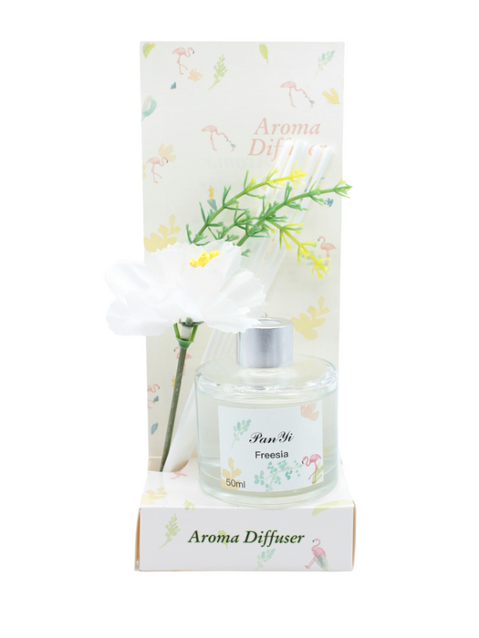 Frasco aromatizante para el hogar con distintos aromas y decoración de flor de tela