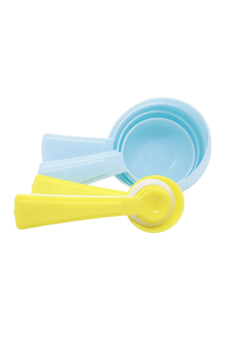 Set de tazas y cucharitas medidoras de plástico para repostería en colores pastel