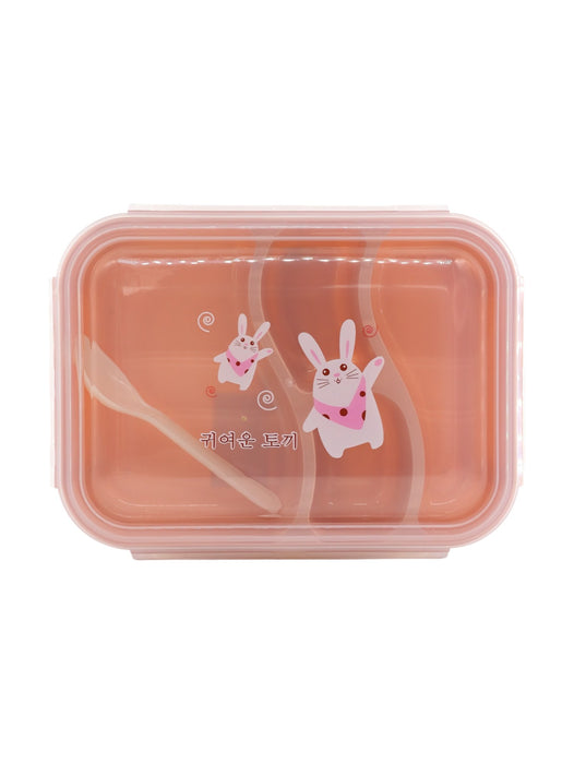 Lunch box en colores varios con cuatro separaciones y tapa ergonómica con estampado de animales adorables