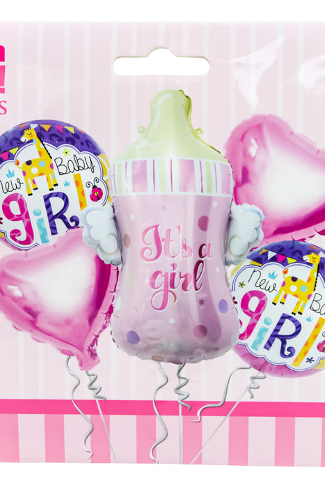 Set de globos para revelación de género diseños en color rosa y azul metálicos 5 piezas