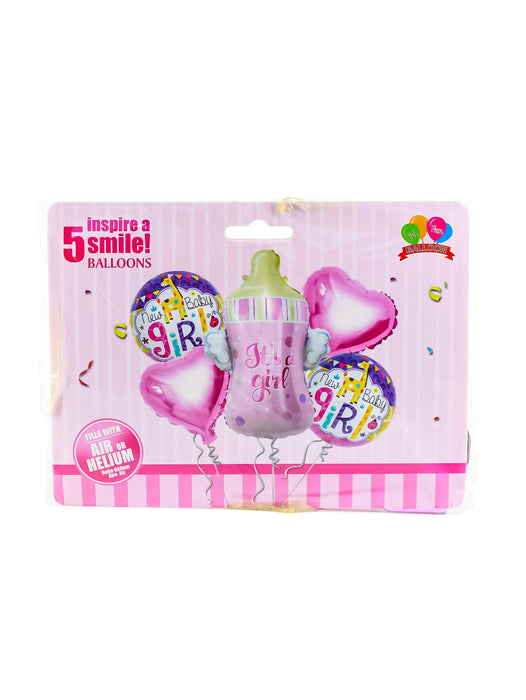 Set de globos para revelación de género diseños en color rosa y azul metálicos 5 piezas