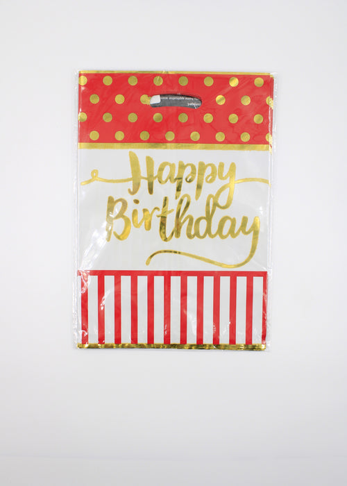 Bolsa para dulces con leyenda Happy Birthday en dorado. Colores varios. 10 piezas