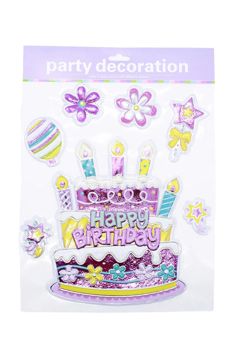 Set de pegatinas decorativas para cumpleaños fiesta alegre con pastel decoraciones coloridas y frase happy birthday